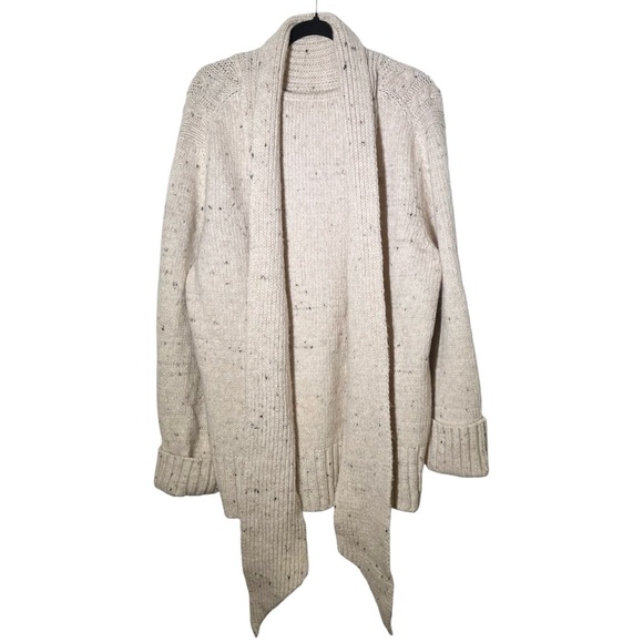 GANNI Beige Ivory Speckled Cable Knit Scarf Sweater Size S/M - Picture 2 of 13